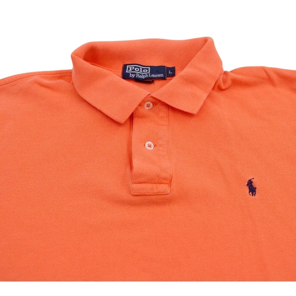 Polo Ralph Lauren Polo Shirt Mens L Orange Solid Pique Classic Fit Preppy Retro